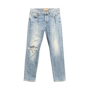 7 For All Mankind Jeans Womens 29 Denim Distressed Ankle Straight Busted Knee